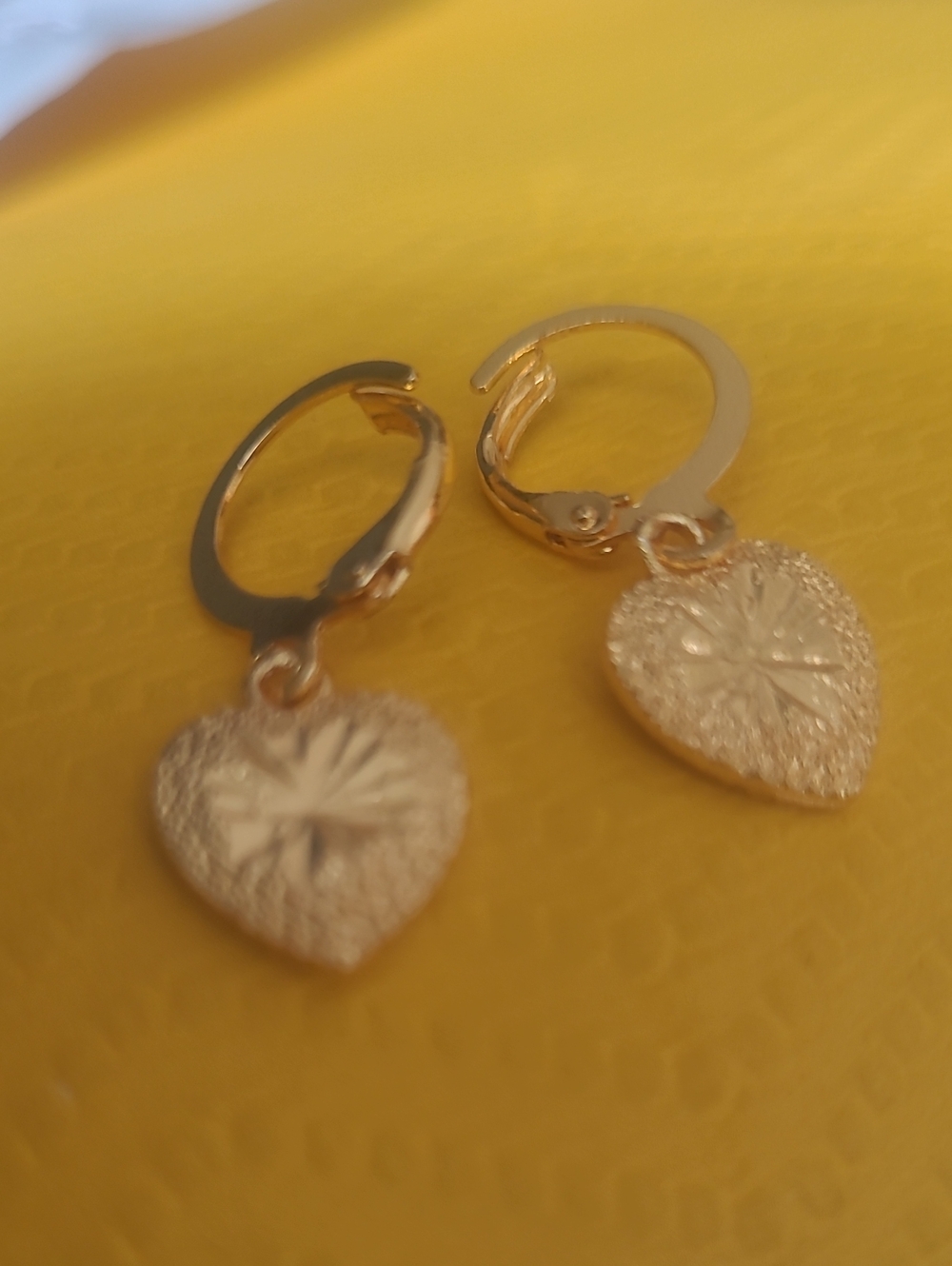 Gold Heart Drop Hoop Earrings - Women's Jewelry